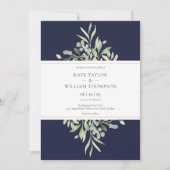 Elegant Navy Blue Botanical Greenery Wedding Kaart (Voorkant)