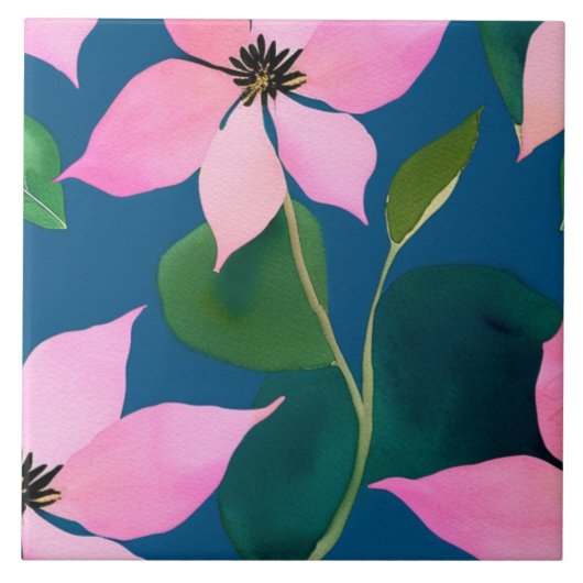 Elegant Navy Blue Botanical Tegeltje (Voorkant)