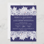 Elegant Navy Blue Botanical Wedding Kaart (Voorkant)