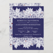 Elegant Navy Blue Botanical Wedding Kaart (Voorkant / Achterkant)