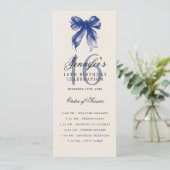 Elegant Navy Blue Bow 16th Birthday Program Menu Kaart (Staand voorkant)