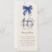 Elegant Navy Blue Bow 16th Birthday Program Menu Kaart (Voorkant)