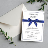 Elegant Navy Blue Bow Birthday Invitation Kaart