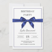 Elegant Navy Blue Bow Birthday Invitation Kaart (Voorkant)