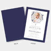 Elegant Navy Blue Bow Photo Baptism Kaart