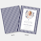 Elegant Navy Blue Bow Photo Boy Baptism Kaart