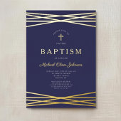 Elegant Navy Blue Boy Baptism Gold Folie Uitnodiging