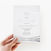 Elegant Navy Blue Boy Baptism Silver Folie Uitnodiging