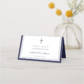 Elegant Navy Blue Boy First Communion Plaatskaartje (Achterkant)
