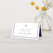 Elegant Navy Blue Boy First Communion Plaatskaartje (Achterkant)