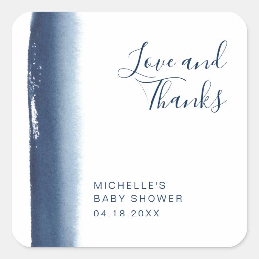 Elegant Navy Blue Boy Modern Baby shower Vierkante Sticker (Voorkant)