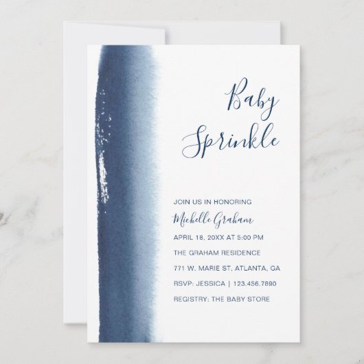 Elegant Navy Blue Boy Modern Baby Sprinkle Kaart (Voorkant)