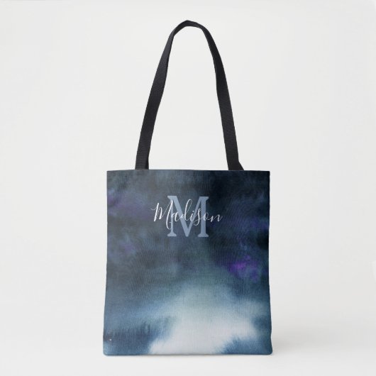 Elegant Navy Blue Bridal Party Monogram Tote Bag (Voorkant)