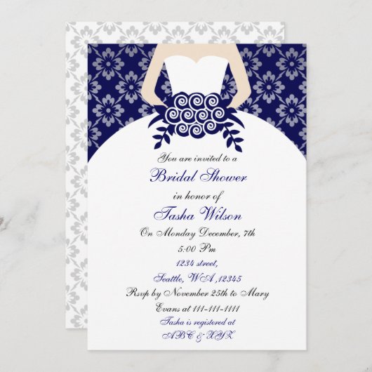 Elegant navy blue Bridal Shower Kaart (Voorkant / Achterkant)