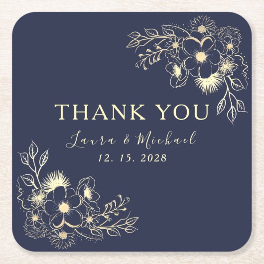 Elegant Navy Blue bruiloft dank u Kartonnen Onderzetters (Voorkant)