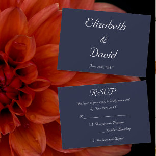Elegant Navy Blue Bruiloft RSVP Uitnodiging Kaart