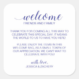 Elegant Navy Blue Bruiloft Welkom Gift Bag Basket Vierkante Sticker