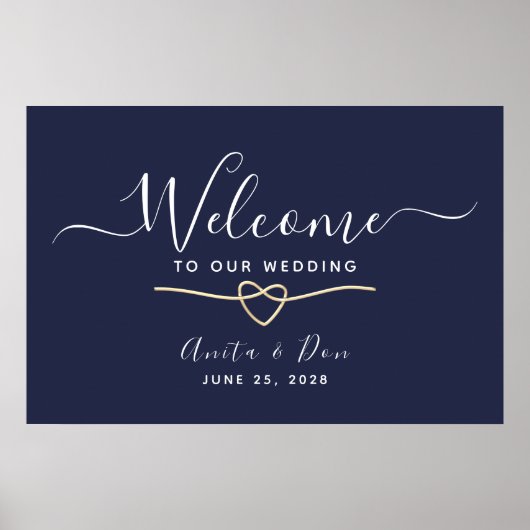 Elegant Navy Blue Bruiloft Welkom Poster (Voorkant)