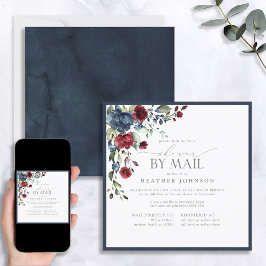 Elegant Navy Blue Burgundy Botanical Shower Mail Kaart