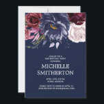 Elegant Navy Blue Burgundy Floral 50th Birthday Kaart<br><div class="desc">Elegant navy blue,  een uitnodiging van een 50e verjaardag voor vrouwen met een Bourgogne en witte waterverf bloemen. Neem contact met mij op voor hulp bij aanpassingen of voor het aanvragen van matching of het coördineren van Zazzle-producten.</div>