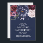 Elegant Navy Blue Burgundy Floral 50th Birthday Kaart<br><div class="desc">Elegant navy blue,  een uitnodiging van een 50e verjaardag voor vrouwen met een Bourgogne en witte waterverf bloemen. Neem contact met mij op voor hulp bij aanpassingen of voor het aanvragen van matching of het coördineren van Zazzle-producten.</div>