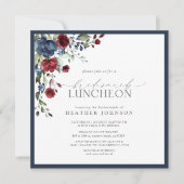 Elegant Navy Blue Burgundy Floral Bridal Luncheon Kaart (Voorkant)