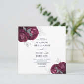 Elegant Navy Blue Burgundy Floral Peonies Wedding Kaart (Staand voorkant)