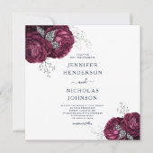 Elegant Navy Blue Burgundy Floral Peonies Wedding Kaart (Voorkant)