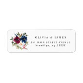Elegant Navy Blue Burgundy Floral Roos Wedding Etiket (Voorkant)