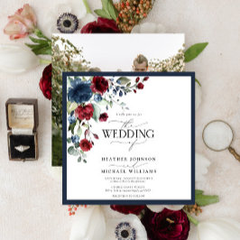Elegant Navy Blue Burgundy Floral Waterverf Foto Kaart
