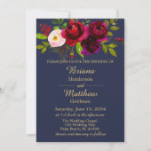Elegant Navy Blue Burgundy Floral Wedding Kaart (Voorkant)