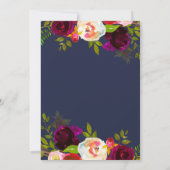 Elegant Navy Blue Burgundy Floral Wedding Kaart (Achterkant)