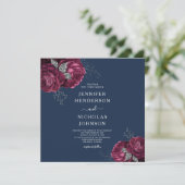 Elegant Navy Blue Burgundy Red Floral Peonies Kaart (Staand voorkant)