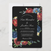 Elegant Navy Blue Burgundy Red Floral Wedding Kaart (Voorkant)