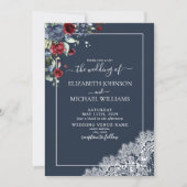 Elegant Navy Blue Burgundy Script Photo Weddenscha Kaart (Voorkant)