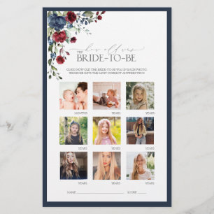 Elegant Navy Blue Burgundy Vrijgezellenfeest Game