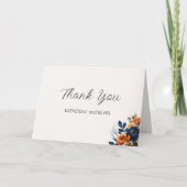 Elegant Navy Blue Burnt Sinaasappel Waterverf Bloe Bedankkaart (Voorkant)