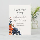 Elegant Navy Blue Burnt Sinaasappel Waterverf Bloe Kaart (Staand voorkant)