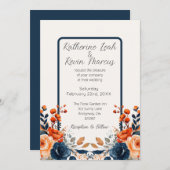 Elegant Navy Blue Burnt Sinaasappel Waterverf Bloe Kaart (Voorkant / Achterkant)