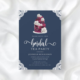 Elegant Navy Blue Cake en Lace Bridal Tea Party Kaart