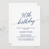 Elegant Navy Blue Calligraphy 90th Birthday Kaart (Voorkant / Achterkant)