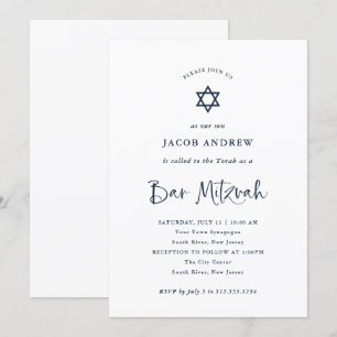 Elegant Navy Blue Calligraphy   Bar Mitzvah Kaart