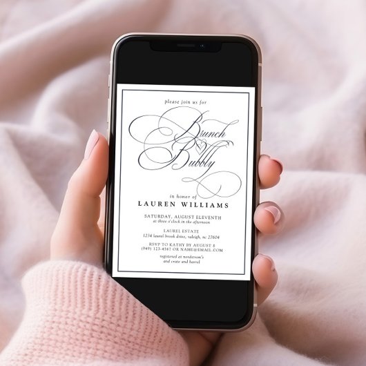 Elegant Navy Blue Calligraphy Brunch & Bubble Kaart