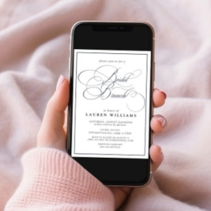 Elegant Navy Blue Calligraphy Formal Bridal Brunch Kaart