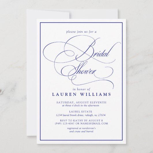 Elegant Navy Blue Calligraphy Formele Vrijgezellen Kaart (Voorkant)