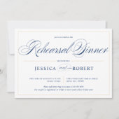 Elegant Navy Blue Calligraphy Rehearsal Dinner Kaart (Voorkant)