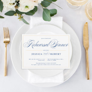 Elegant Navy Blue Calligraphy Rehearsal Lunch Kaart