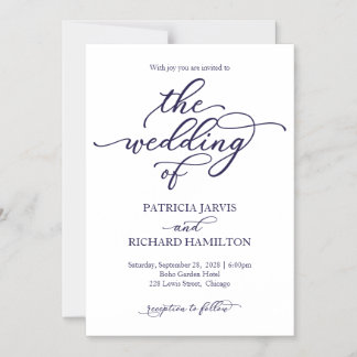 Elegant Navy Blue Calligraphy Wedding Invitation Magnetische Uitnodiging