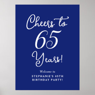 Elegant Navy Blue Cheers naar 65 jaar 65e verjaard Poster