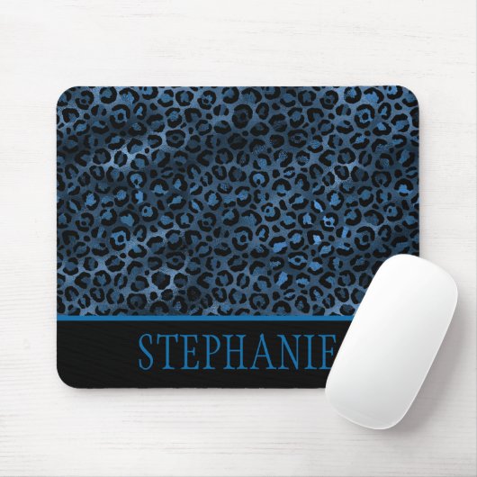 Elegant Navy Blue Cheetah Leopard Print Name Muismat (Met muis)